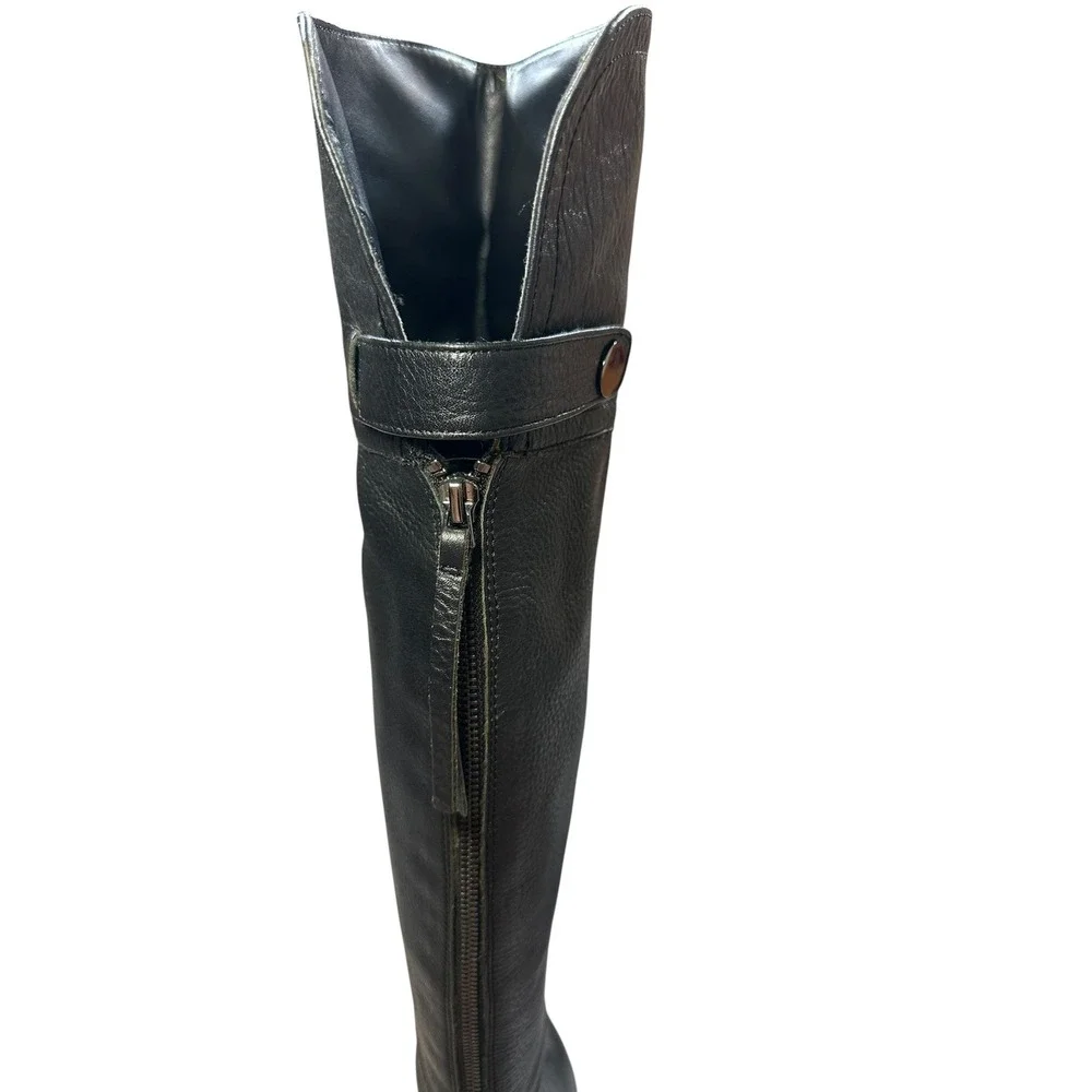 Franco Sarto L-Ollie Black Pebbled Leather Over The Knee Boots Womens 5.5M Heel
